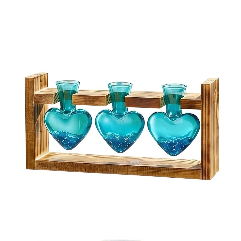 Heart Propagation Station Home Decor Blue Glass Vase Terrarium Plant Lovers